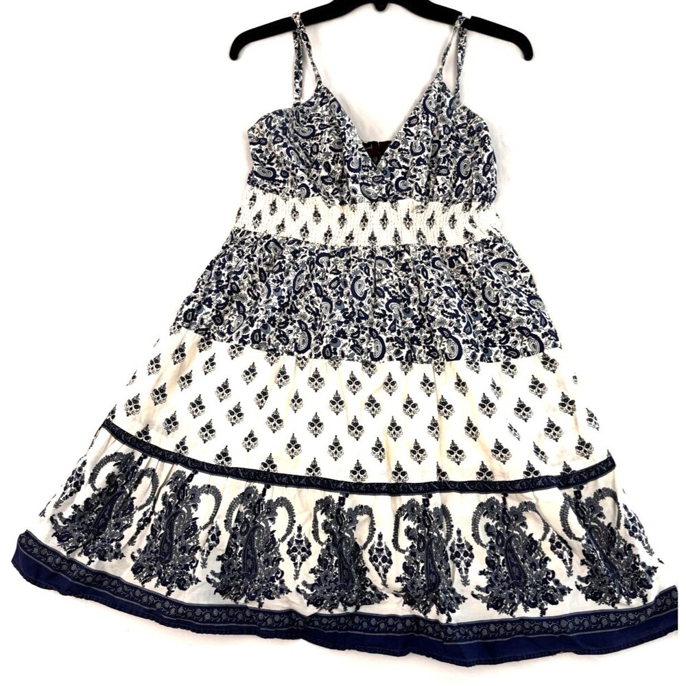 Specs Central New York Women’s Med Dress Blue White Paisley Floral Cotton Halter